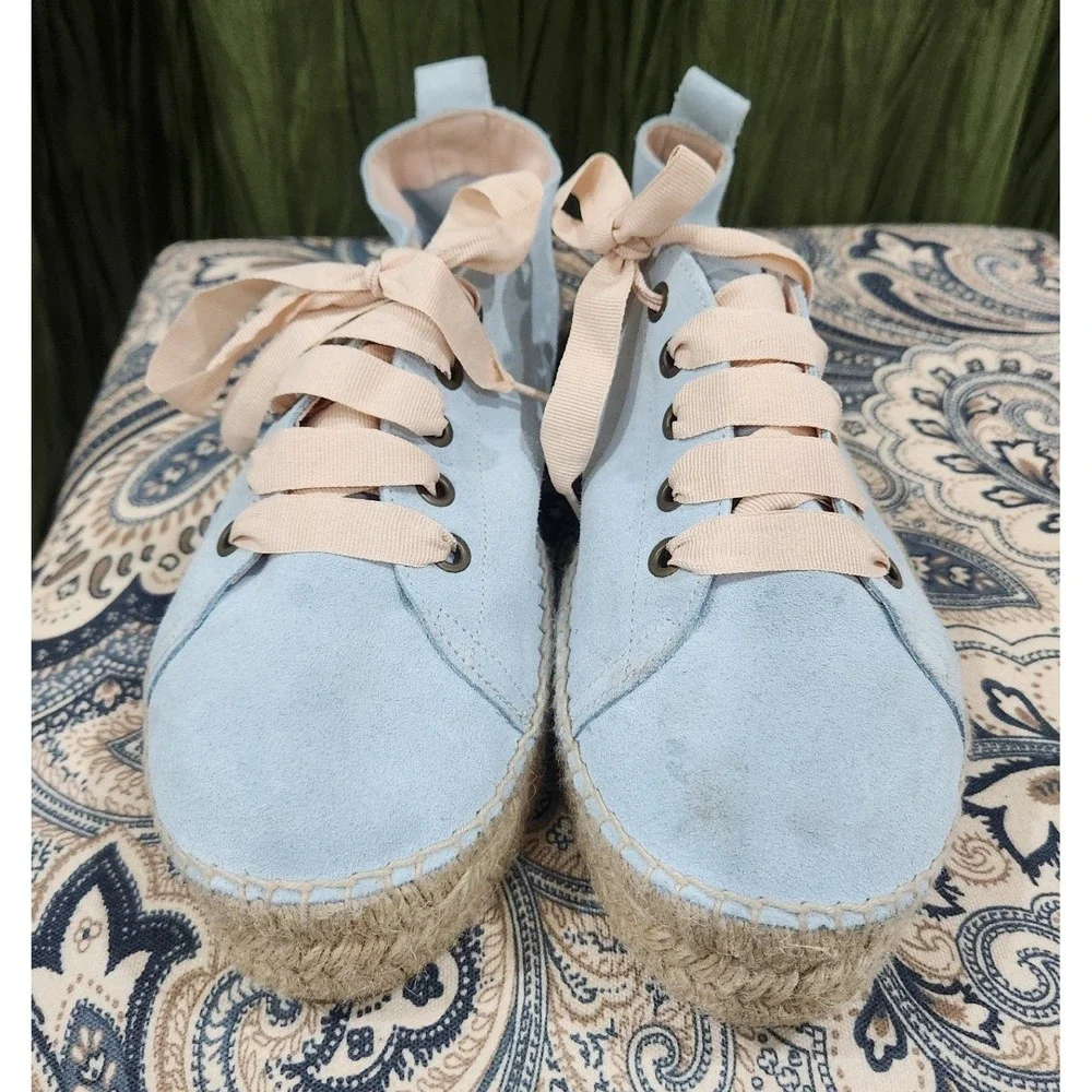 Rocky Barnes x Manebi Light Blue Suede Platform Espadrille‎ Sneakers Ribbon Lace